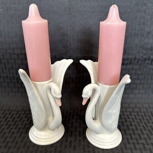Vintage 80's Fitz & Floyd Porcelain/Ceramic Swan Candle Holders/Bud Vases